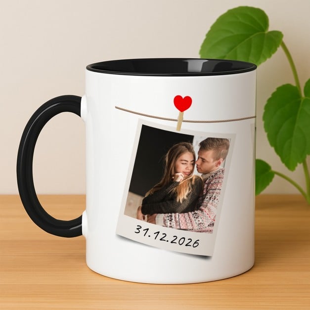 Kaffeebecher mit Foto Weiß/Glänzend Innen Schwarz für sie ihn zum Jahresteg