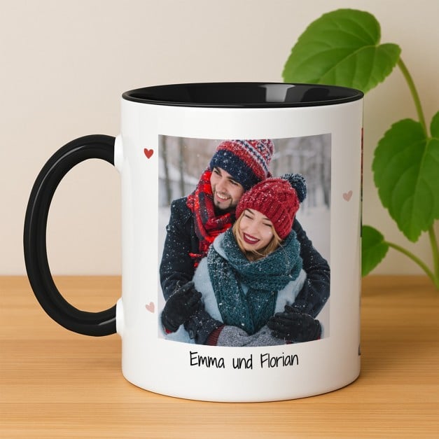 Kaffeebecher mit Foto Weiß/Glänzend Innen Schwarz zum Valentinstag