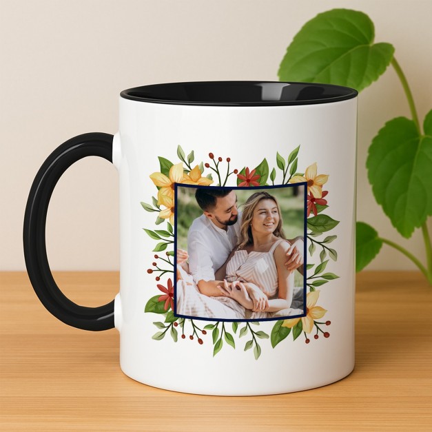Kaffeebecher mit Foto Weiß/Glänzend Innen Schwarz für sie zum Geburtstag Jahrestag