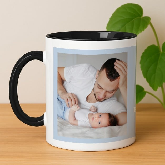 Kaffeebecher mit Foto Weiß/Glänzend Innen Schwarz zum ersten Vatertag