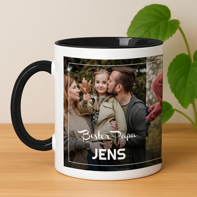 Kaffeebecher mit Foto Weiß/Glänzend Innen Schwarz für Ihren Papa zum Geburtstag