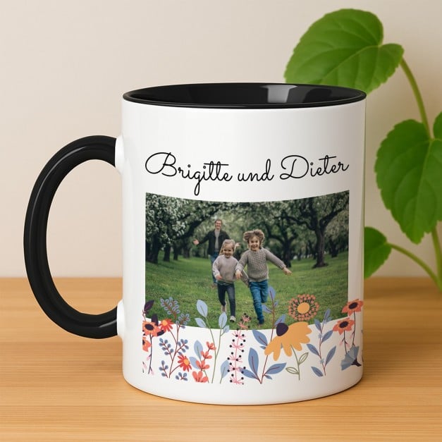 Kaffeebecher mit Foto Weiß/Glänzend Innen Schwarz für Ihre Großeltern