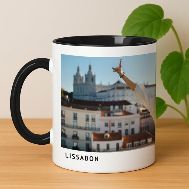 Kaffeebecher mit Foto Weiß/Glänzend Innen Schwarz für einen Weltbummler