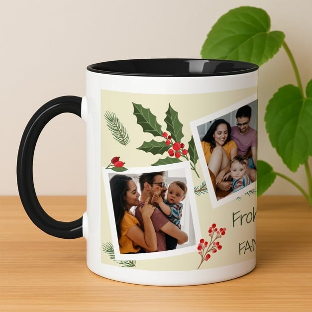Kaffeebecher mit Foto Weiß/Glänzend Innen Schwarz für ihn sie zu Weihnachten