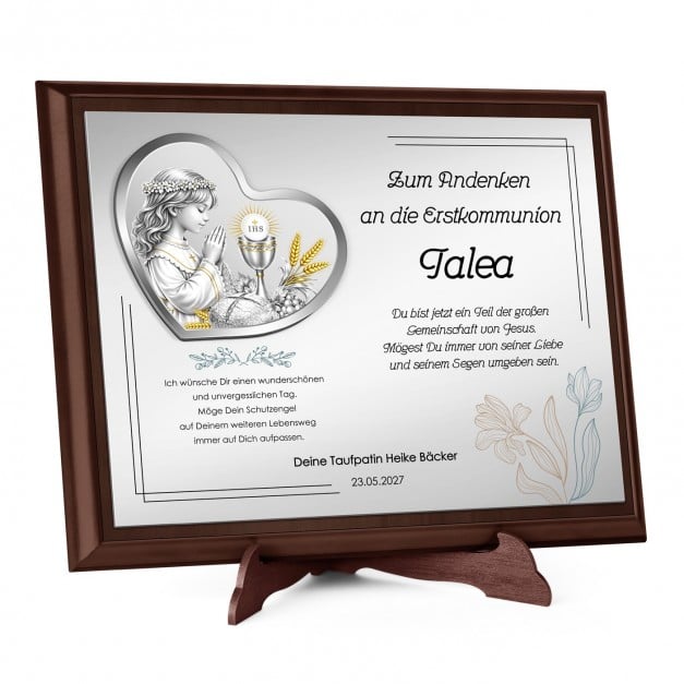 Personalisierte Holztafel mit Aufdruck für eine Patentochter zur Kommunion