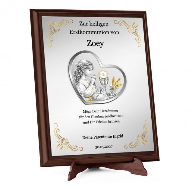 Personalisierte Holztafel mit Aufdruck für ein Mädchen zur Kommunion