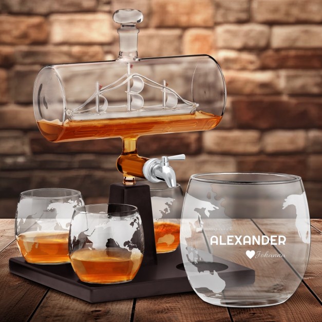 Whisky Karaffe in Schiffsform mit 4 Gläsern für ihn zum Valentinstag