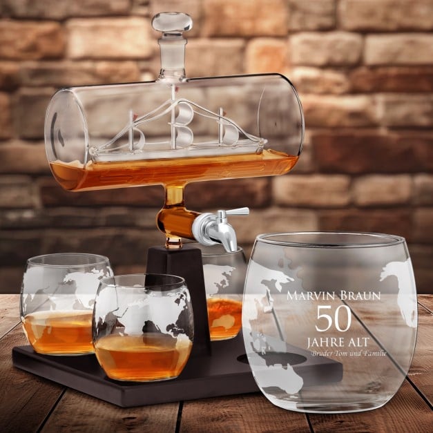 Whisky Karaffe in Schiffsform mit 4 Gläsern für Ihren Bruder zum Geburtstag