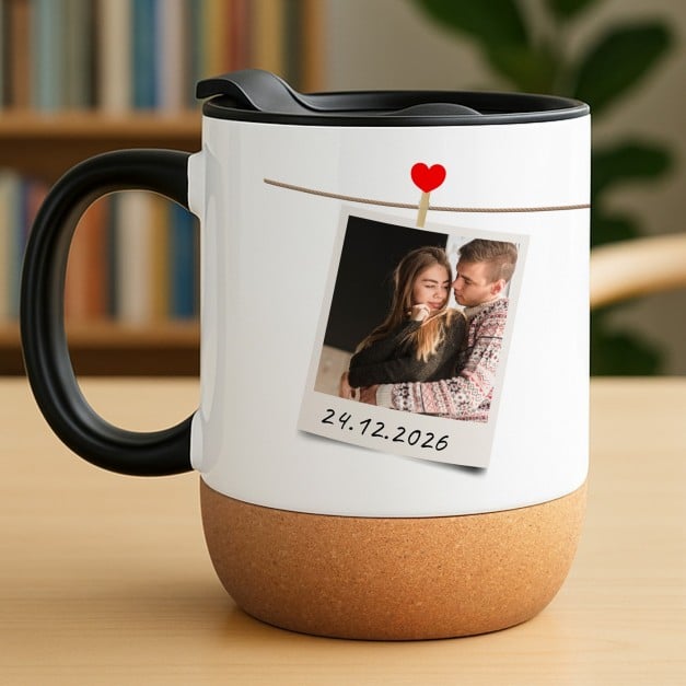 Kaffeebecher mit Foto Weiß/Glänzend mit Korkboden für Ihre Ehefrau Freundin zum Jahrestag