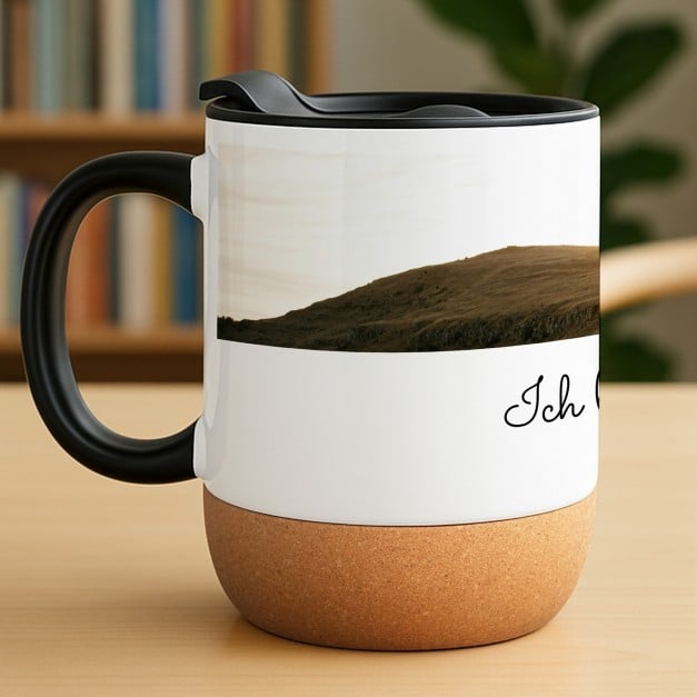 Kaffeebecher mit Foto Weiß/Glänzend mit Korkboden für sie zum Geburtstag