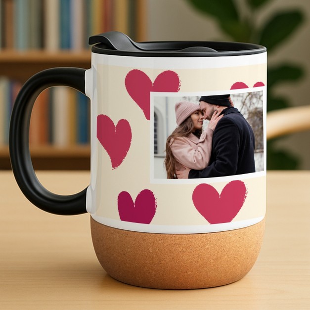 Kaffeebecher mit Foto Weiß/Glänzend mit Korkboden zum Valentinstag Geburtstag Jahrestag