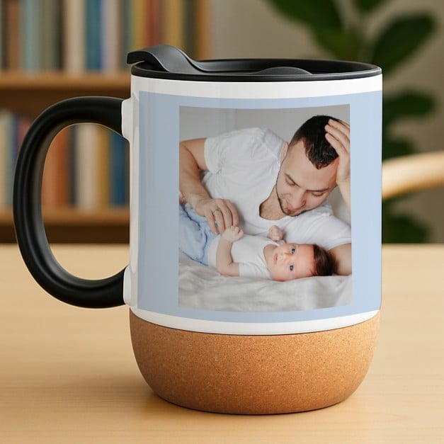 Kaffeebecher mit Foto Weiß/Glänzend mit Korkboden für Ihren Papa zum Vatertag