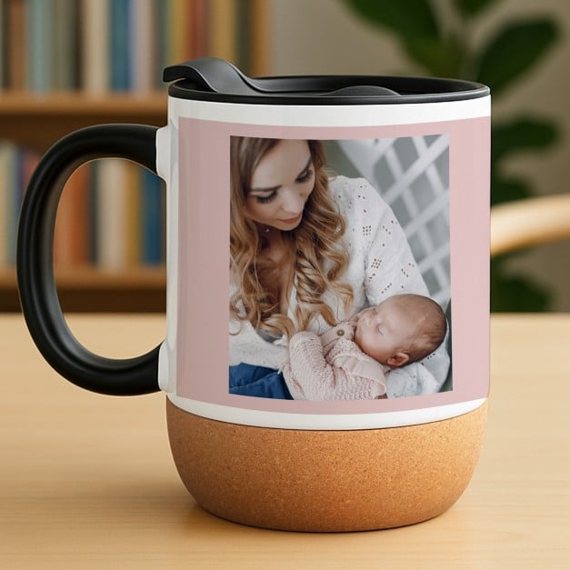 Kaffeebecher mit Foto Weiß/Glänzend mit Korkboden für Ihre Mama zum Muttertag