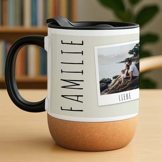 Kaffeebecher mit Foto Weiß/Glänzend mit Korkboden für sie/ihn zum Jahrestag