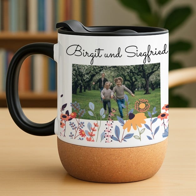 Kaffeebecher mit Foto Weiß/Glänzend mit Korkboden für Ihre Großeltern