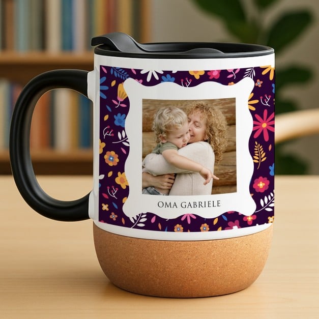 Kaffeebecher mit Foto Weiß/Glänzend mit Korkboden für Ihre Oma