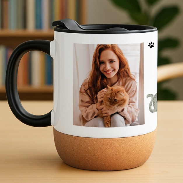 Kaffeebecher mit Foto Weiß/Glänzend mit Korkboden für eine Katzenmama