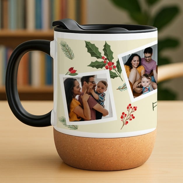 Kaffeebecher mit Foto Weiß/Glänzend mit Korkboden für ein Paar zu Weihnachten