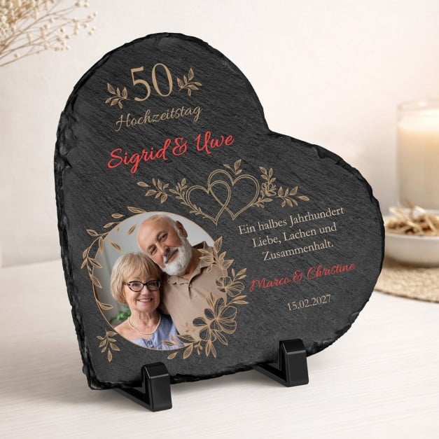 Herzförmige Schieferplatte mit Aufdruck für Ihre ein Paar zum 50. Hochzeitstag