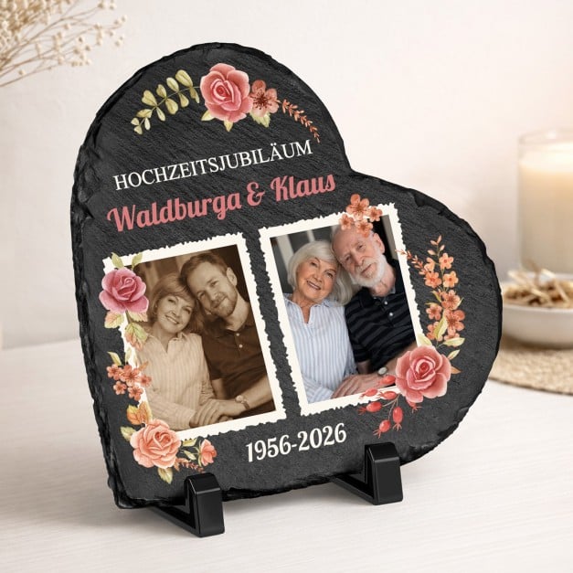 Herzförmige Schieferplatte mit Aufdruck für Ihre Großeltern zum Hochzeitstag