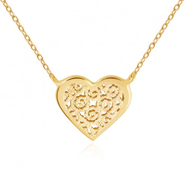 Promi Damenhalskette aus 333er Gold mit Boho Herzanhänger in exklusiver Geschenkbox mit Gravur