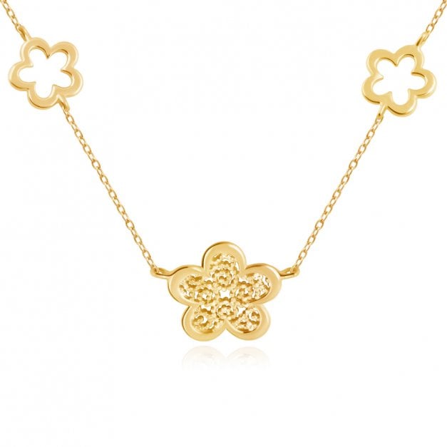 Promi Damenhalskette mit Blumenanhängern aus 333er Gold in exklusiver Geschenkbox mit Gravur