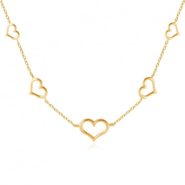 Promi Damenhalskette mit Herzanhängern aus 333er Gold in exklusiver Geschenkbox mit Gravur
