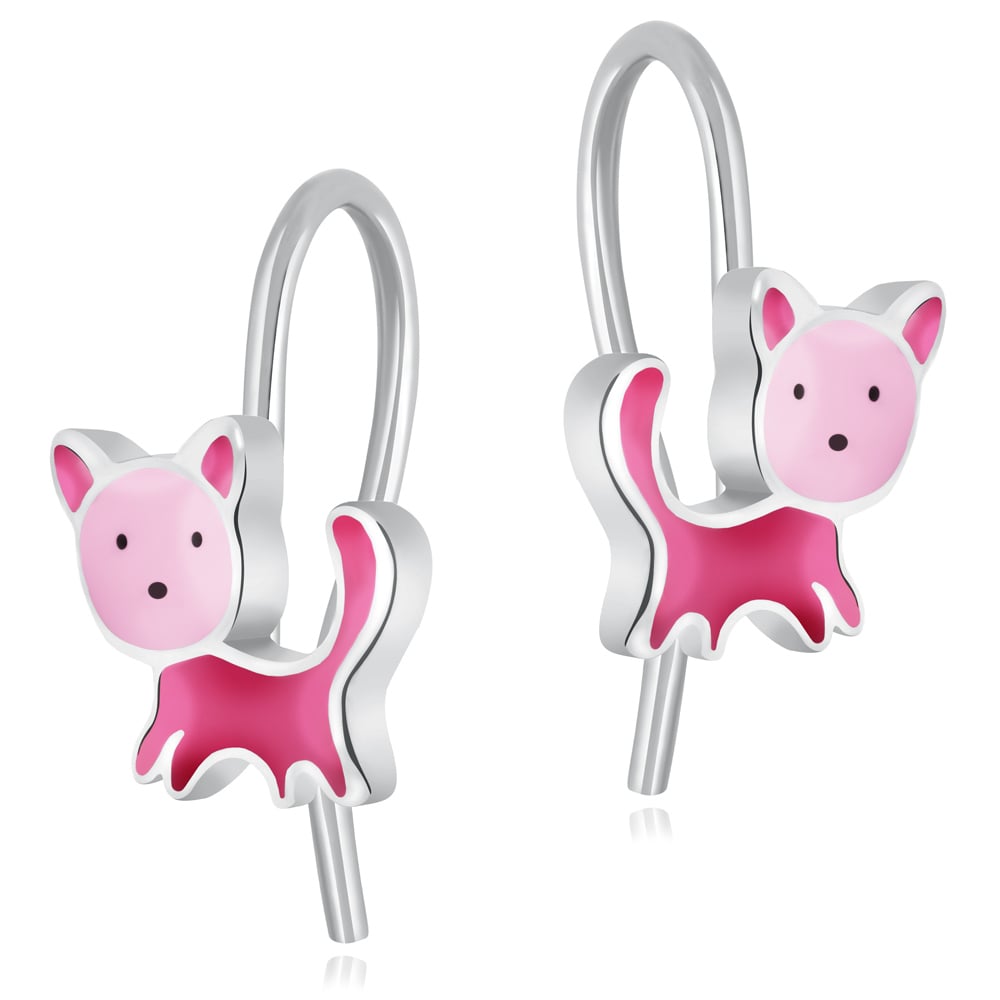 hängende Rosa Katzen Ohrringe aus 925er Silber in exklusiver Geschenkbox mit Gravur