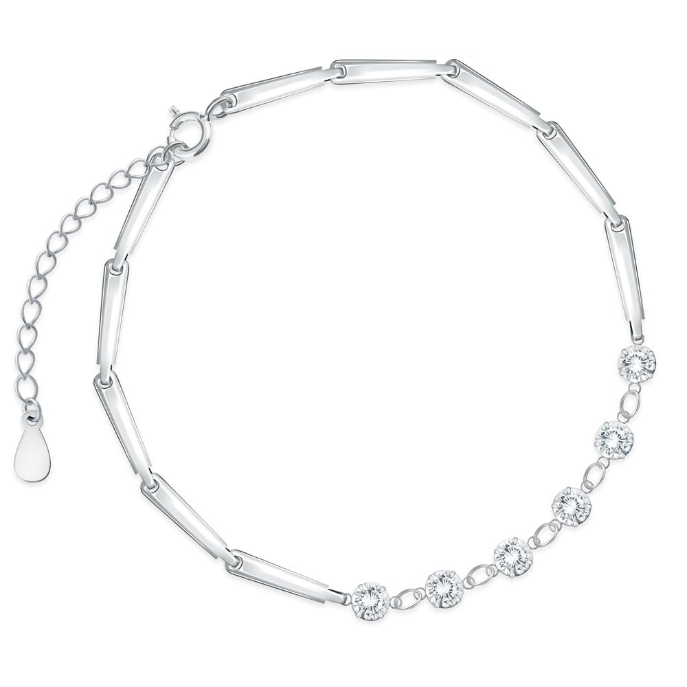 Glamour Damen Armband mit 6 Zirkonias aus 925er Silber in exklusiver Geschenkbox mit Gravur