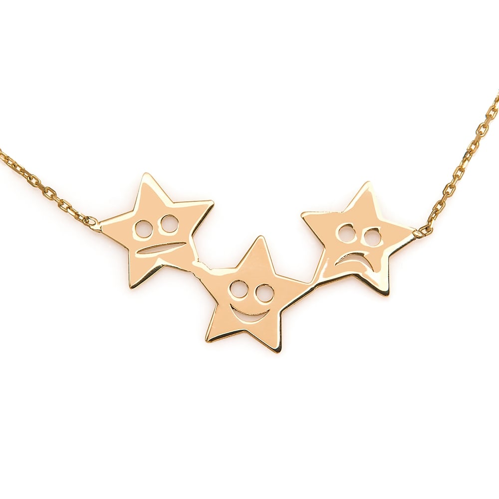 Promi Damenhalskette mit Sternanhängern aus 333er Gold in exklusiver Geschenkbox mit Gravur