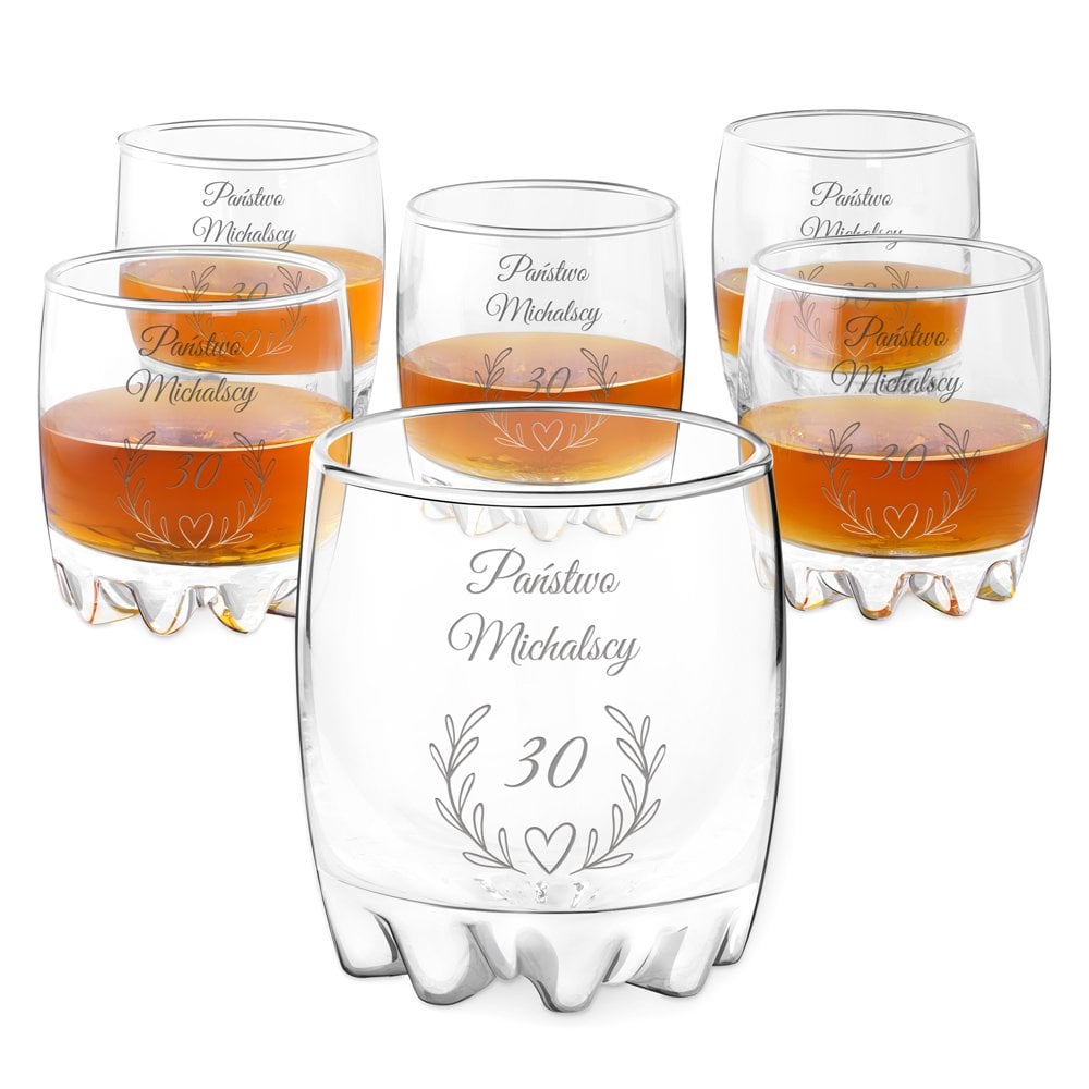 Sylvana 6er Whisky Gläser Set mit Gravur für ein Paar zum 30. Hochzeitstag