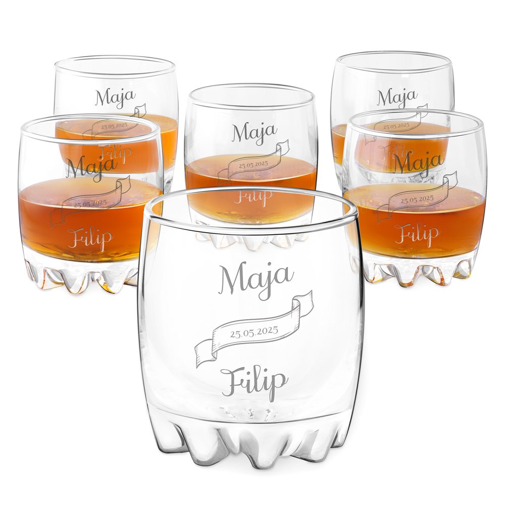 Sylvana 6er Whisky Gläser Set mit Gravur für ein Paar zur Hochzeit, zum Jahrestag