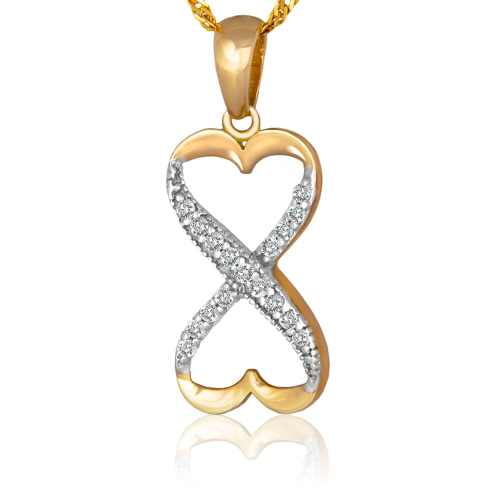 Infinity Herzanhänger mit Kristallen aus 333er Gold + Singapurkette in exklusiver Geschenkbox mit Gravur
