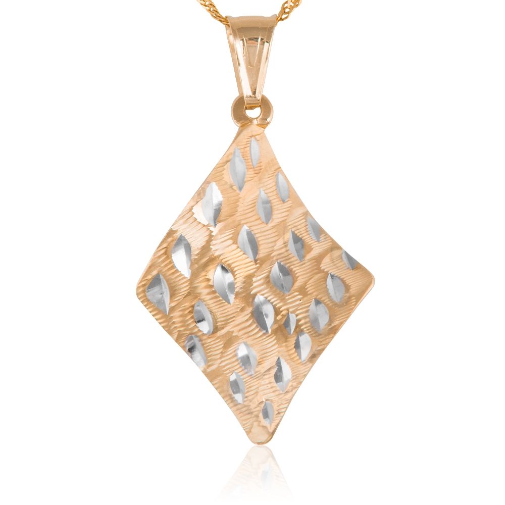 Durchbrochener Kettenanhänger in Rautenform aus 333er Gold + Singapurkette in exklusiver Geschenkbox mit Gravur