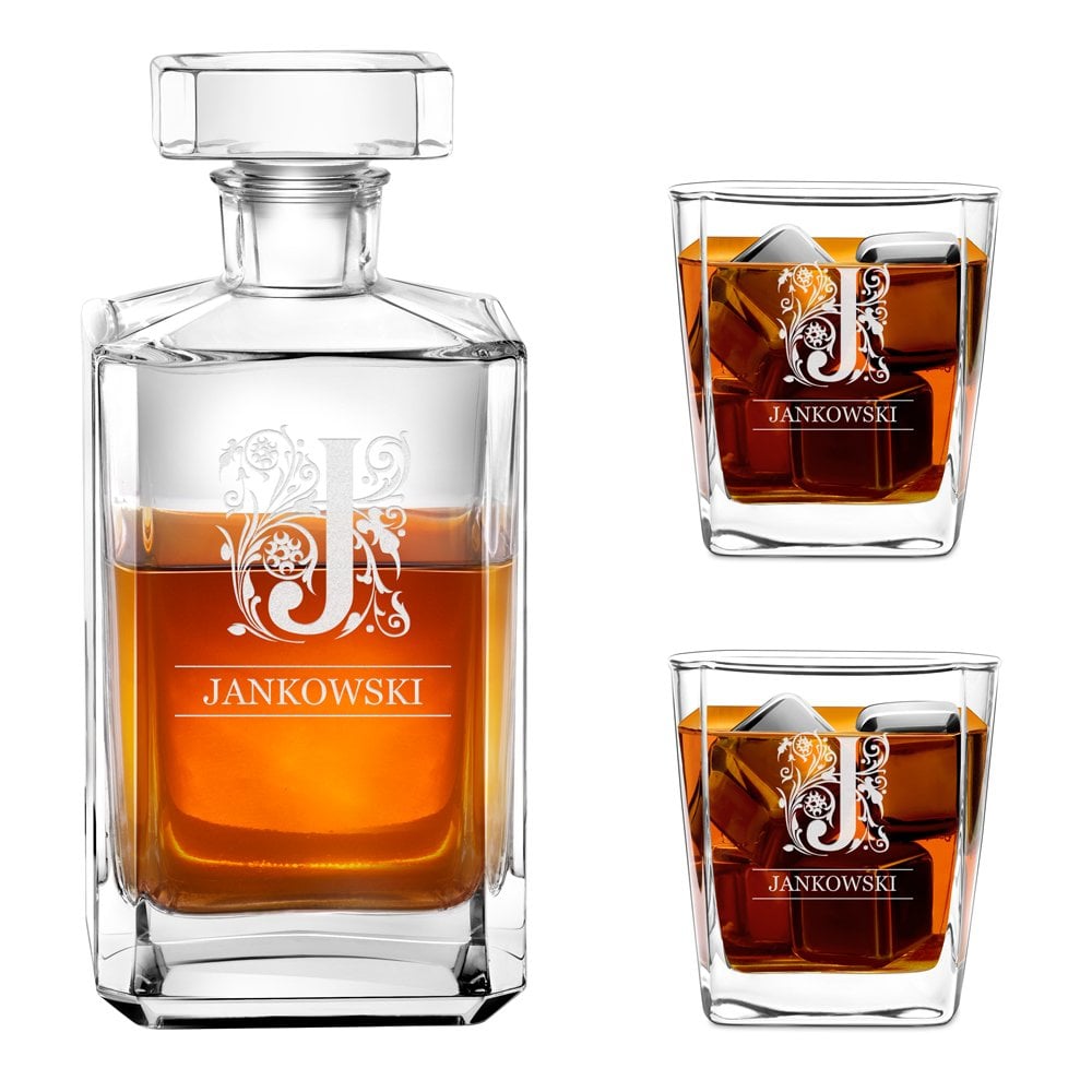 Bourbon Karaffe Set mit 2 Gläsern und Gravur für einen Gentleman