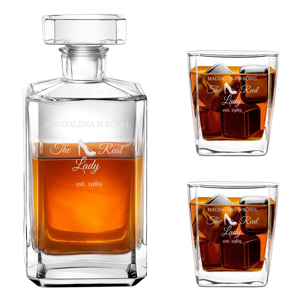 Bourbon Karaffe Set mit 2 Gläsern und Gravur für eine Dame Lady