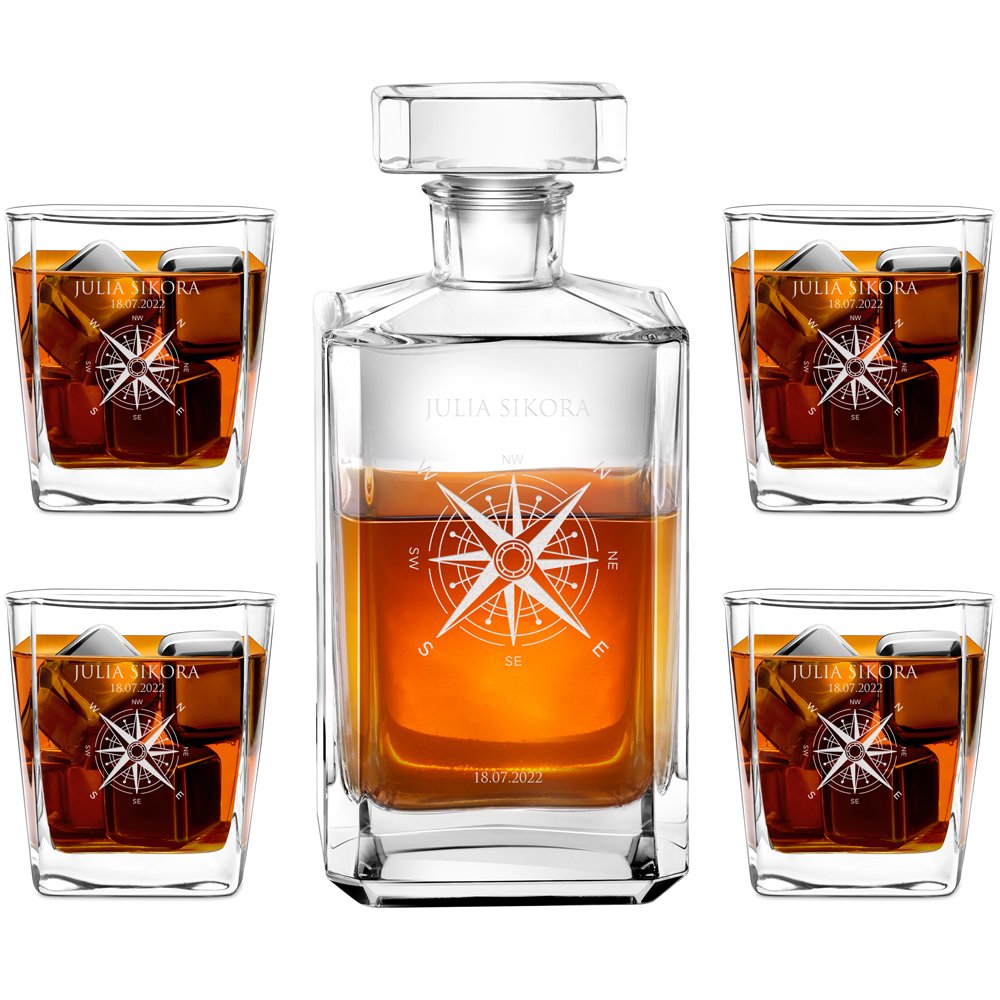 Bourbon Karaffe Set mit 4 Gläsern und Gravur für eine Abenteurerin Bergsteigerin Seglerin