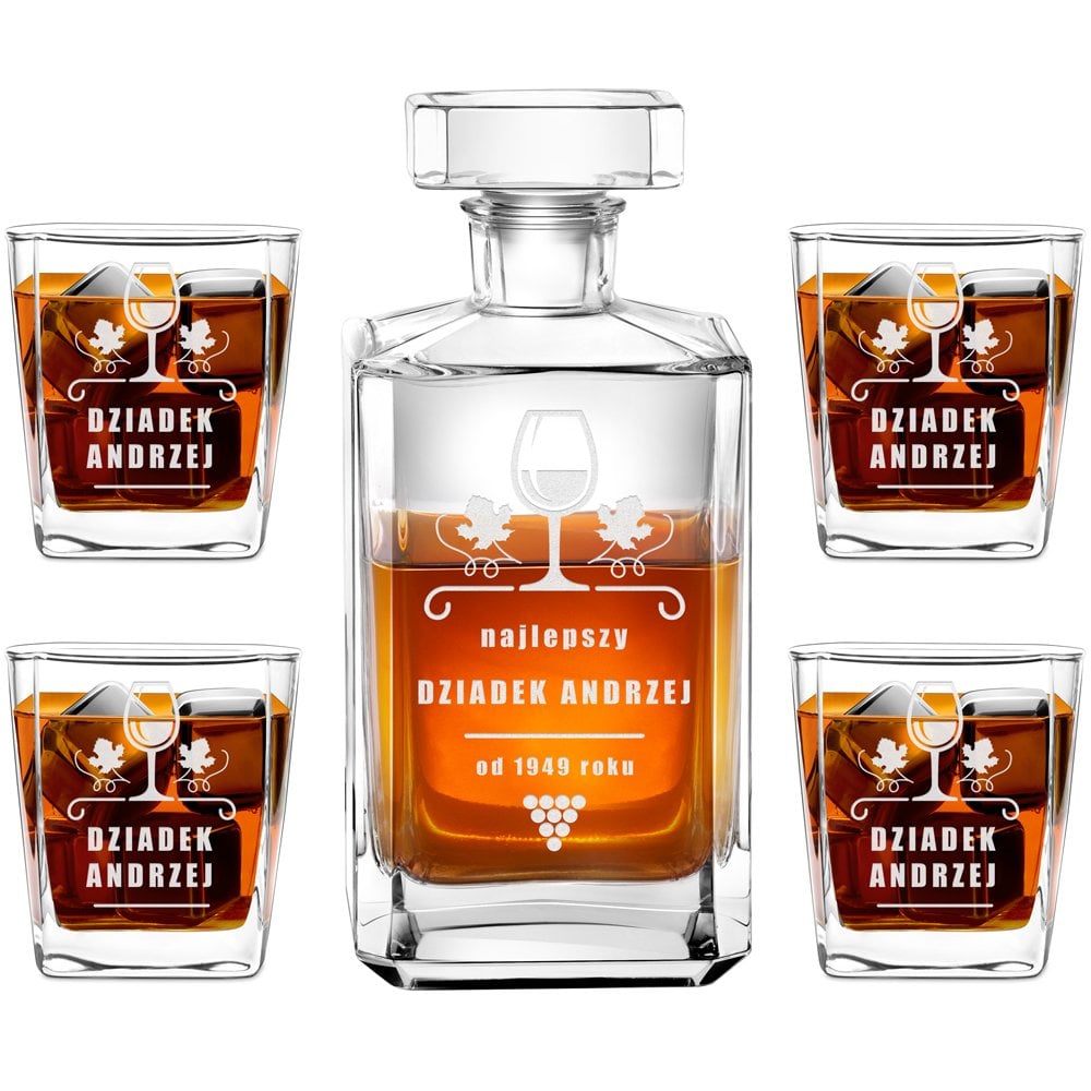 Bourbon Karaffe Set mit 4 Gläsern und Gravur für Ihren Opa