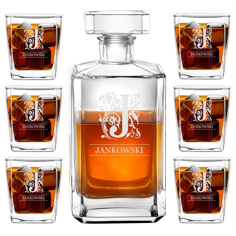 Bourbon Karaffe Set mit 6 Gläsern und Gravur für einen Gentleman
