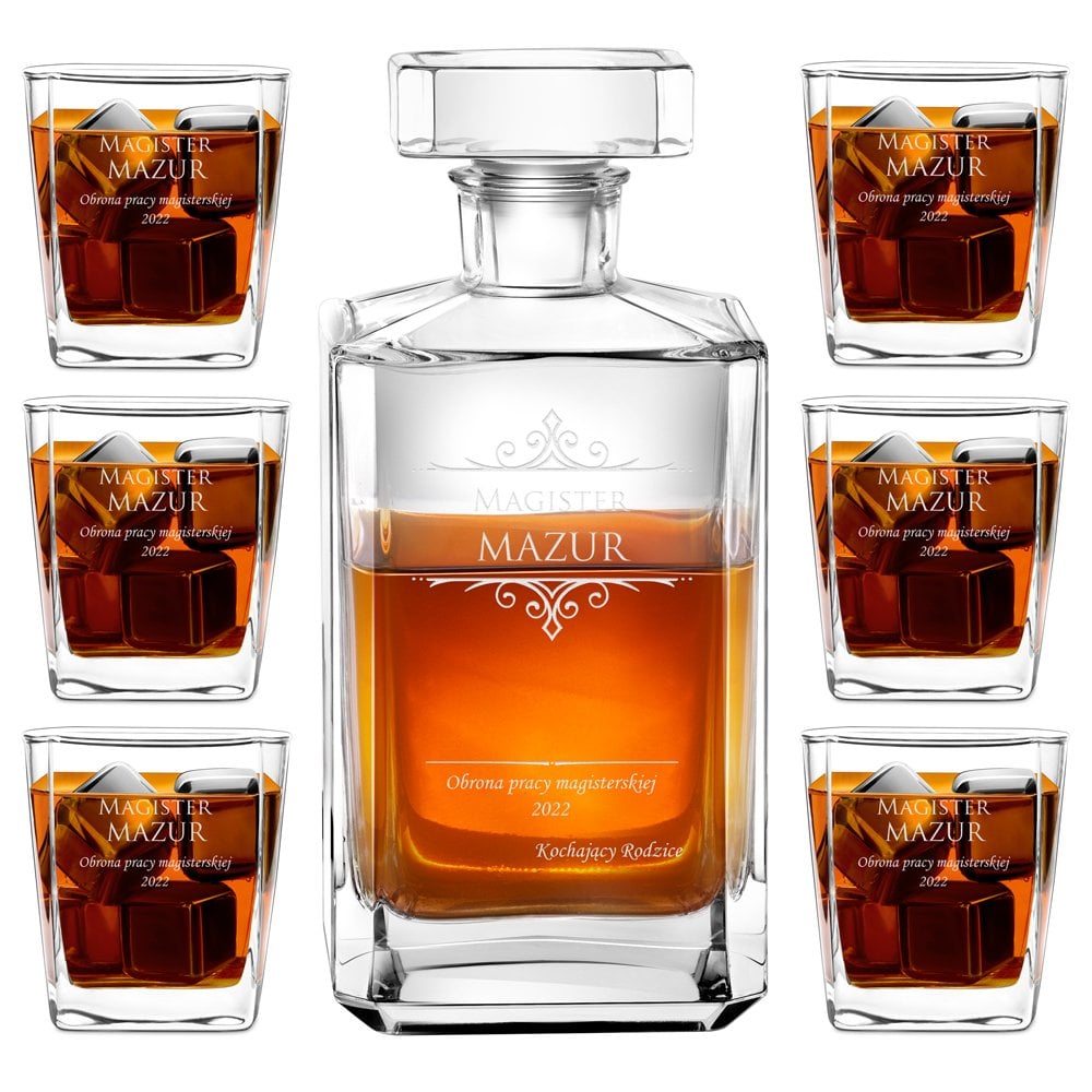 Bourbon Karaffe Set mit 6 Gläsern und Gravur für einen Studenten zum Bachelor Master