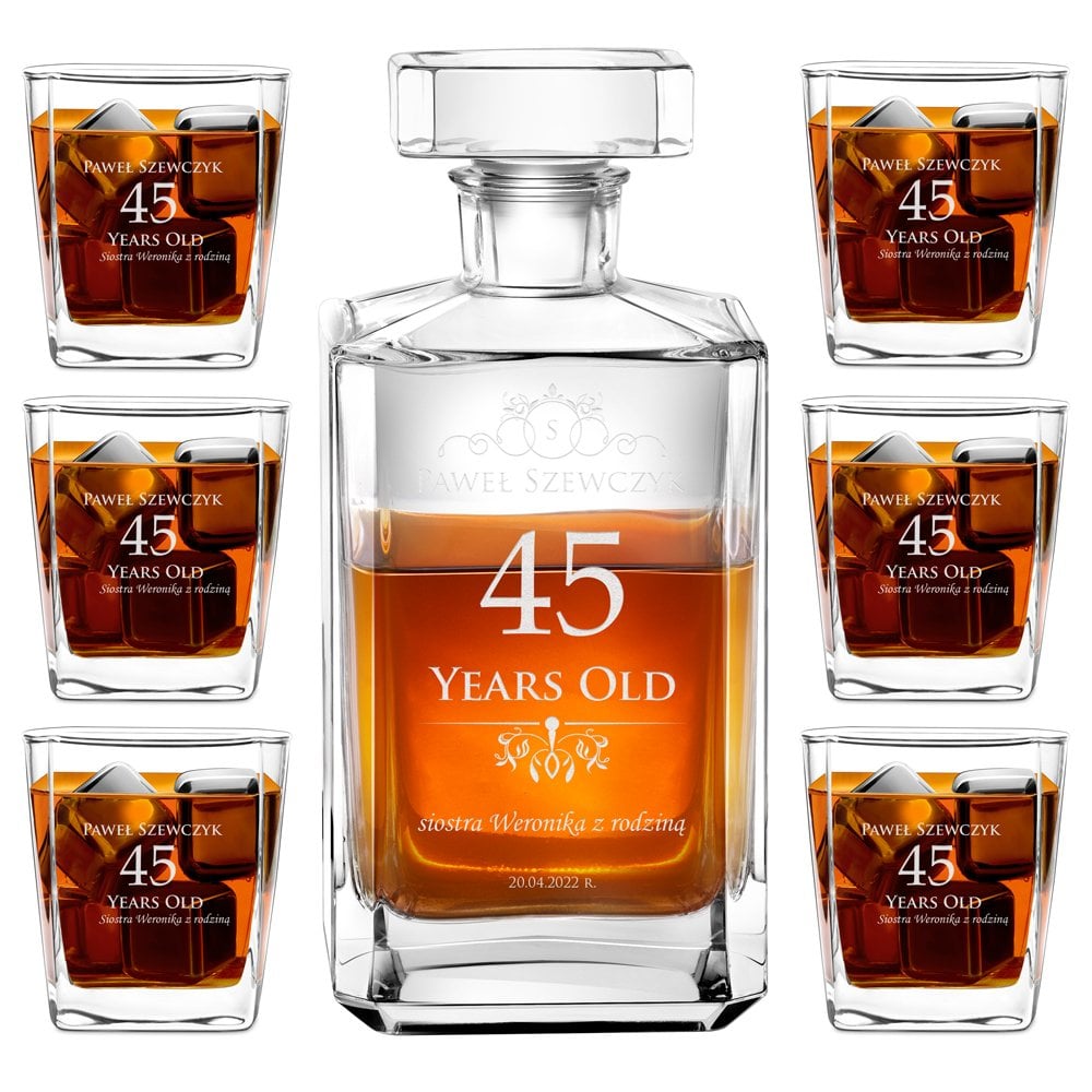 Bourbon Karaffe Set mit 6 Gläsern und Gravur für Ihren Bruder zum 50. Geburtstag