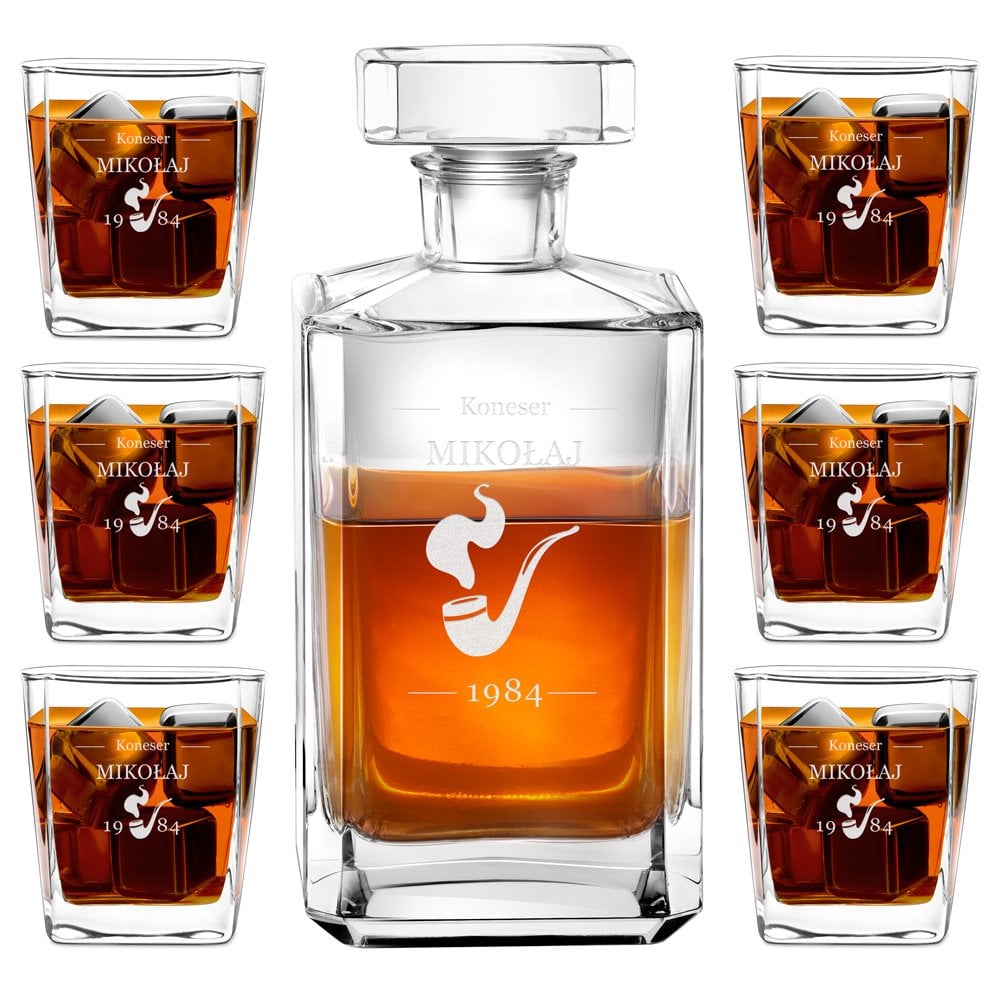 Bourbon Karaffe Set mit 6 Gläsern und Gravur für einen Whiskygenießer Ihren Opa zum Geburtstag