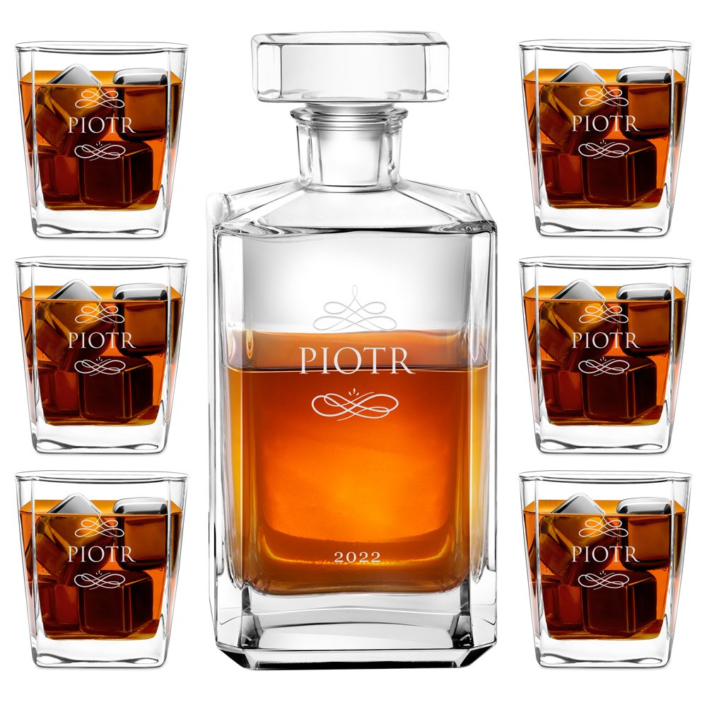 Bourbon Karaffe Set mit 6 Gläsern und Gravur für ihn zum Jubiläum