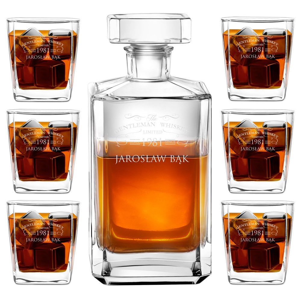 Bourbon Karaffe Set mit 6 Gläsern und Gravur für einen Gentleman zum Jubiläum
