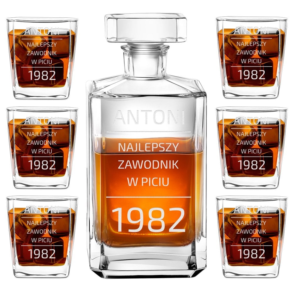 Bourbon Karaffe Set mit 6 Gläsern und Gravur für einen Sportler Whiskygenießer zum Geburtstag