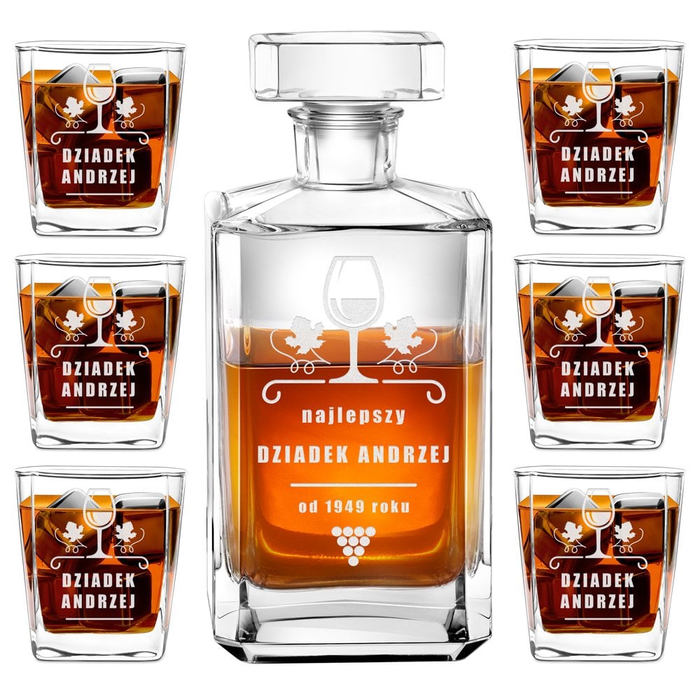 Bourbon Karaffe Set mit 6 Gläsern und Gravur für Ihren Opa