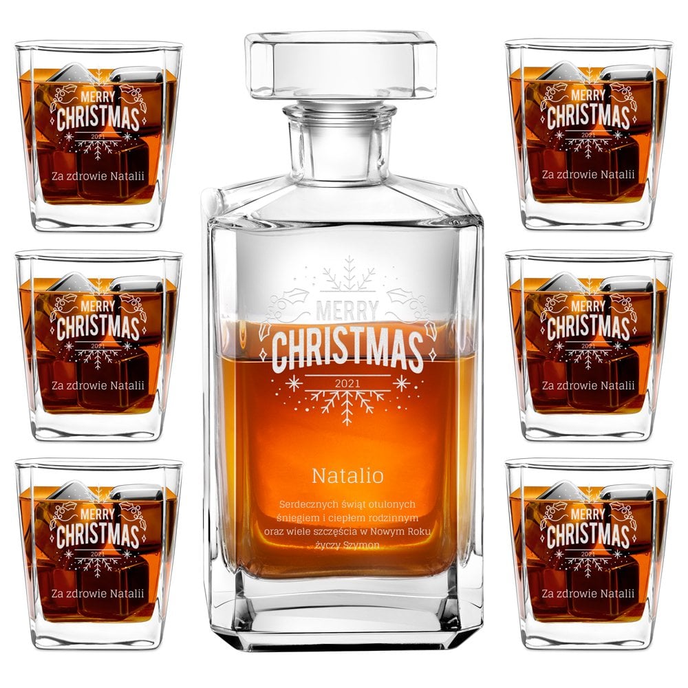 Bourbon Karaffe Set mit 6 Gläsern und Gravur für sie zu Weihnachten