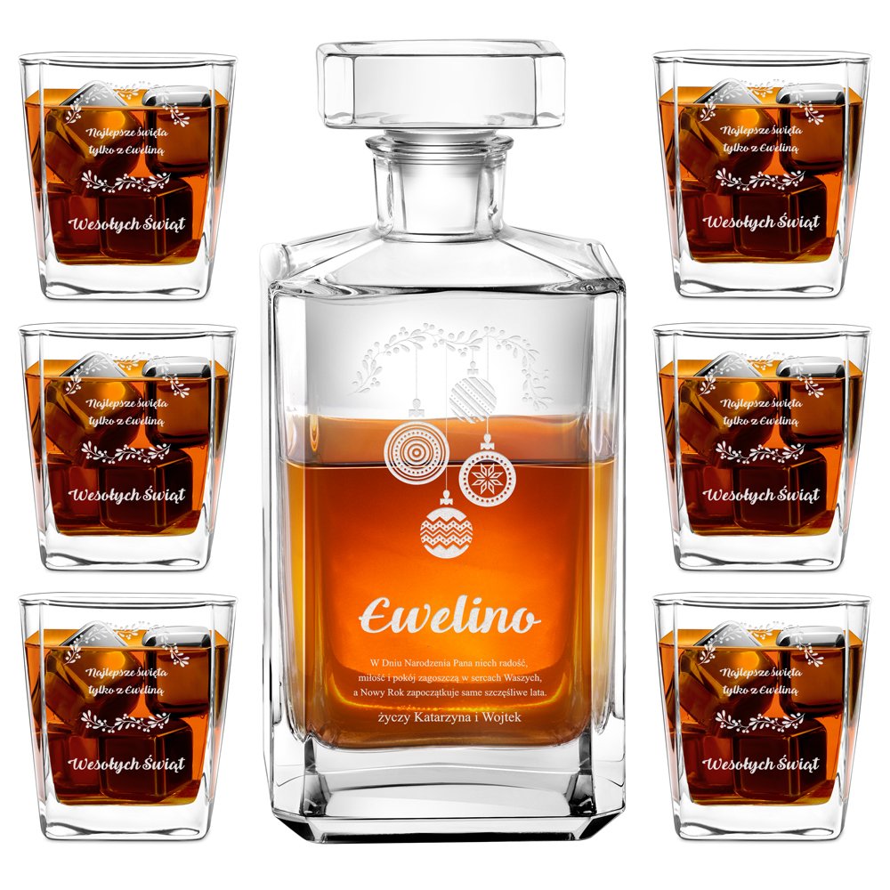 Bourbon Karaffe Set mit 6 Gläsern und Gravur für sie zum Weihnachtsfest