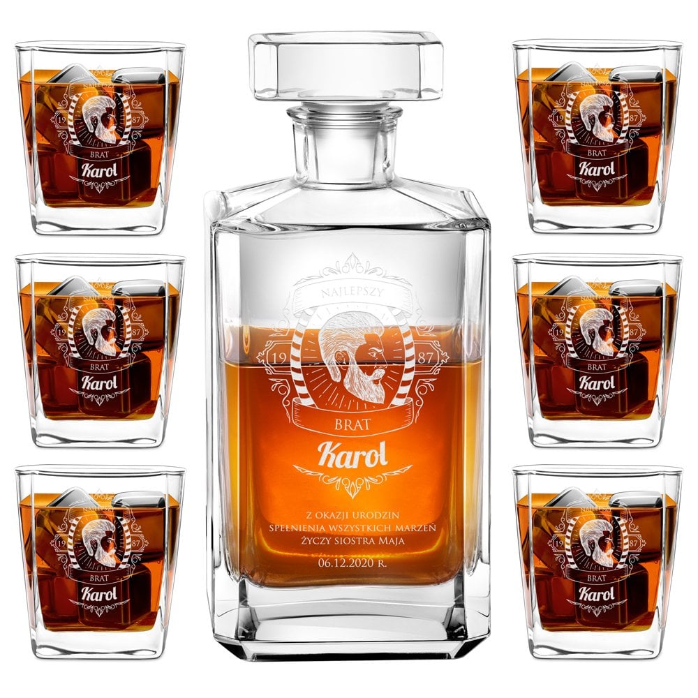 Bourbon Karaffe Set mit 6 Gläsern und Gravur für Ihren Bruder zum Geburtstag
