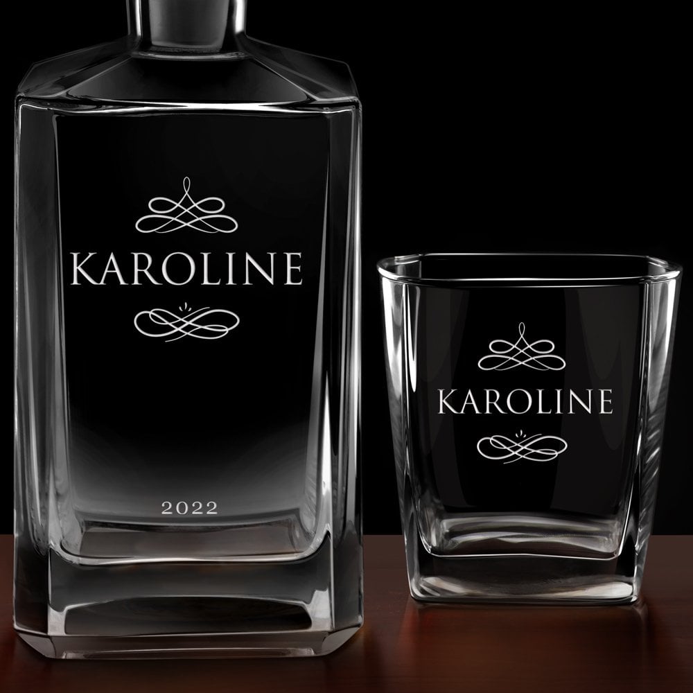 Bourbon Karaffe Set mit 4 Gläsern und Gravur für ihn zum Jubiläum